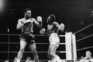 Nigel Benn (Left) vs Abdul Umaru Sanda at Alexandra Pavilion, London
