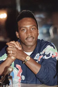 Nigel Benn at a press conference ahead of his upcoming fight with Kid Milo