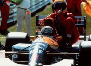 Nigel Mansell racing driver during the British Grand Prix at Silverstone