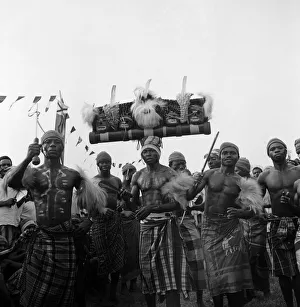 Traditional Prints: Nigerian warriors and dancers, dance for Queen Elizabeth II