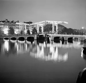 European Cities Prints: Night Canal scene in Amsterdam, Holland December 1967