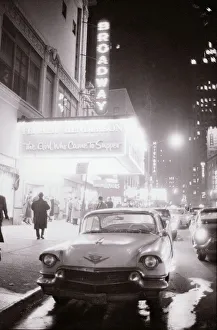 Night time on Broadway New York USA Theatre Neon signs American Car
