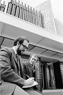 Journalism Prints: Nightclub owner being interviewed by Evening Gazette Journalist outside Club Fiesta
