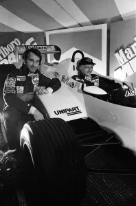 01279 Prints: Niki Lauda and John Watson with the new MP4 / 1C Marlboro McLaren car, Woking, Surrey