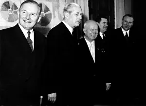 Russian Prints: Nikita Khrushchev with Harold Macmillan Prime Minister and Selwyn Lloyd (left) 1959