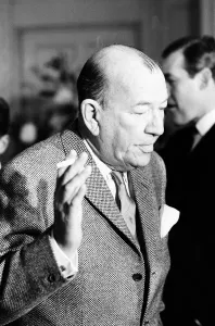 Noel Coward Reception for cast members in Manchester where he celebrates two