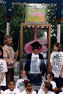 Noel Edmonds TV Presenter just about to gung Liz Knox Deputy Head Teacher