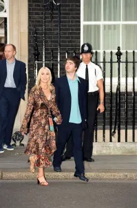 Noel Gallagher and his girlfriend Meg Matthews at 10 Downing Street for a party held by