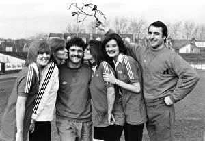 The Nolan Sisters with Bristol City football players Don Giles (center