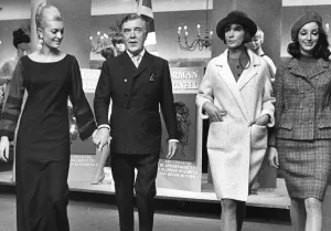 Norman Hartnell with models at launch of his boutique in Paris - 28th September 1966