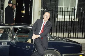 Norman Tebbit at 10 Downing Street amid the Conservative Party leadership battle