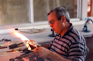 Glass Blowing Prints: Norman Veitch, from Wearside Glass Sculptures at work in June 1998