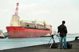 Industrial Prints: The North Sea Producer ship leaves its berth on the River Tees ready to set off to work