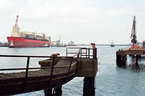 00853 Prints: The North Sea Producer ship leaves its berth on the River Tees ready to set off to work