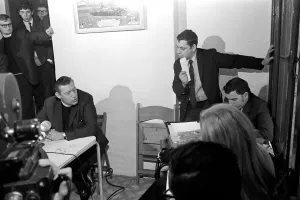 Northern Ireland August 1969. Reverend Ian Paisley gives a press conference