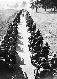 Sidecar Prints: Northumberland Fusiliers Motorcycle Reconnaisance Unit ride motorbikes with sidecars in a