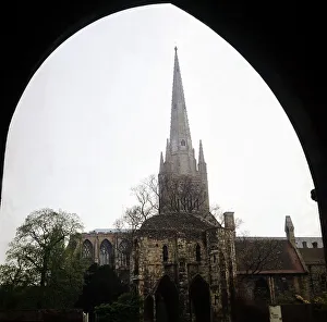 Norwich East Anglia England - 1972 View of Cathedral from Bishops House Gate