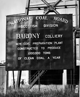 Coal Mine Prints: Notice board outside Barony Colliery in Ayrshire which was closed by subsidencies in