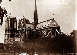 00202 Prints: Notre Dame Cathedral in Paris, France - Exterior Old Ruined Building