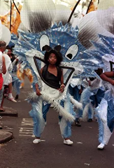 Customs And Prints: Notting Hill Carnival August 1988 Female dancer dressed up during