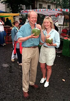 Notting Hill Carnival August 1997 William and Ffion Hague drinking fresh coconut milk