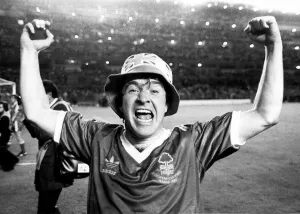 Nottingham Forest goalscorer John Robertson celebrates after his side