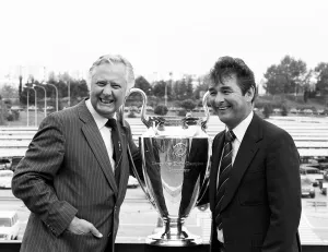 Success Prints: Nottingham Forest manager Brian Clough with his assistant Peter Taylor celebrating
