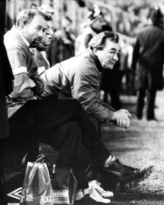 00241 Prints: Nottingham Forest manager Brian Clough on the bench 3 December 1986