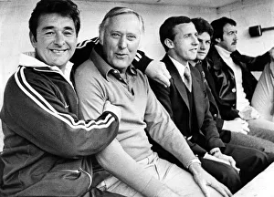 Footballer Prints: Nottingham Forest manager Brian clough hugs assistance manager Peter Taylor with Frank