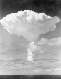 Explosion Prints: Nuclear cloud seen here in the late stages of development over Malden Island following