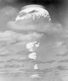 Pacific Prints: Nuclear mushroom cloud seen here over Malden Island following the detontation of the bomb