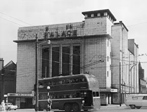 Theatres Prints: The Number 72 Trolley Bus to Moldgreen passes The Palace theatre