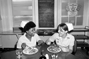 Canteen Prints: Nurses Nicola Reive (21) and Dawn Hamer (22) eating lunch in the Canteen at The Prince of