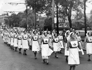 00023 Prints: Nurses of Northumberland branch of the British Red Cross Society marsh along Barras