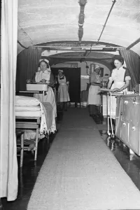 Nurses prepare the First Aid Post in Dover dug into the white cliffs. 22nd February 1945