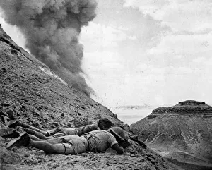 An O. P. Officer at work with a colleague on Mt Himeimat before the renewed outbreak of