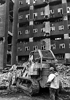 Derelict Prints: Oak and Eldon Gardens, Birkenhead. Workmen preparing the flats for demolition