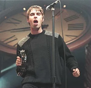 Oasis concert Aberdeen September 1997 Liam Gallagher performing on stage during a