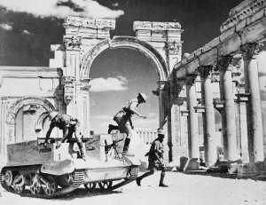 The occupation of Palmyra (Syria). Troops from a Bren gun-carrier searching the ruins of