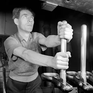 Occupation: Signalman: Peter Sage railway signalman seen here working in his signal box