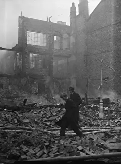 01466 Prints: Office workers negotiate the rubble strewn Smallbrook Street, Birmingham