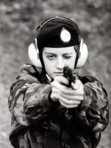 Hand Gun Prints: Officer Cadet Peta Dancer gets the target in her sight A©Mirrorpix. com