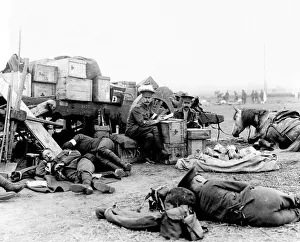 Paperwork Prints: Officers of The Royal Army Medical Corps are catching up on paperwork whilst the rest