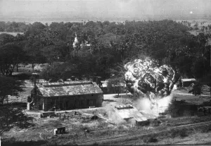 Asia Prints: An oil blaze started by Beaufighters in an attack on Thegon pump station some miles north