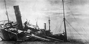 00433 Prints: The oil tanker Herbert L Pratt seen here shortly after being mined 4 miles from Cape