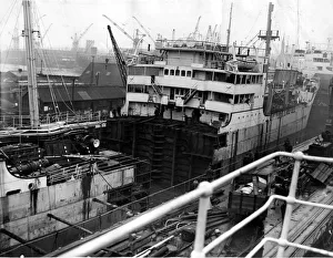 The oil-tanker Yenangyaung have surgery in a shipyard in the North East