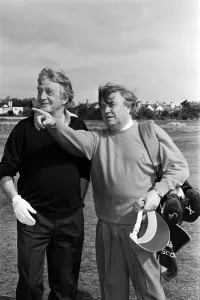 Old friends Michael Parkinson and Jimmy Tarbuck on the fairway at The Royal Liverpool