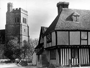Tudor Prints: Old houses near the church at the village of Smarden in Kent Circa 1935