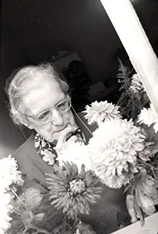 Old People Prints: An old lady tends to the flowers on display at one of the Day Centres provided for