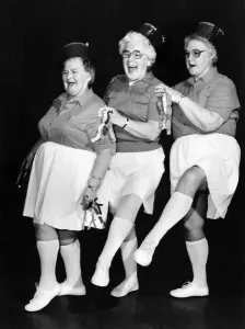 Pensioner Prints: Old people: The senior majorettes in action (from left to right) Jenny Mitchell